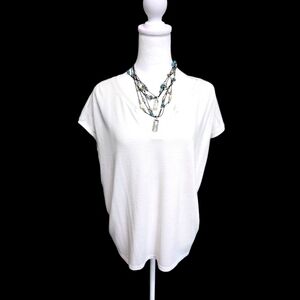 GAP White Cap Sleeve Relaxed Knit Polyester White V Neck Summer Top Size Large